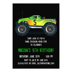 Big Green Monster Truck Birthday Party Invitations