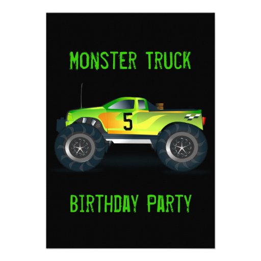 Big Green Monster Truck Birthday Party Invitations