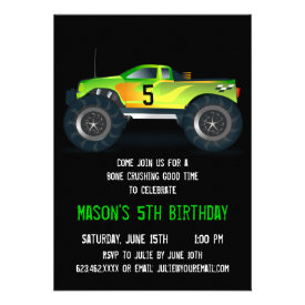 Big Green Monster Truck Birthday Party Invitations