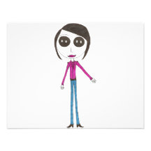 Big Head Button girl Custom Invites
