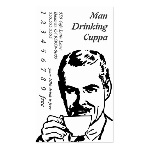 Big Headed Drinking Line Art Morning Cuppa Business Card Templates (front side)