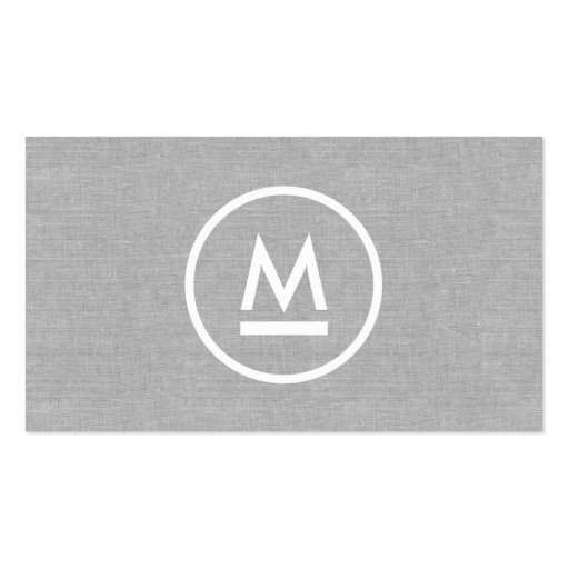 Big Initial Modern Monogram on Gray Linen Business Cards (front side)