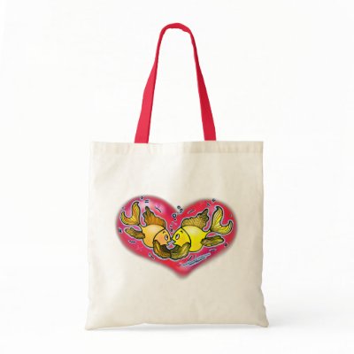 Big Love cute fish holding hands in a Red Heart Tote Bag by FabSpark