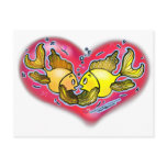 Big Love cute fish holding hands in a Red Heart Post Card