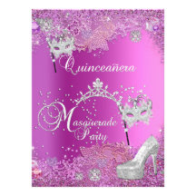 BIG Masquerade Quinceanera 15th Party Pink Tiara Custom Invites