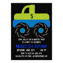 Big Monster Truck Birthday Party Invitations