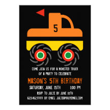 Big Monster Truck Birthday Party Invitations