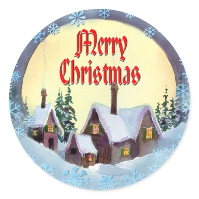 BIG MOON MERRY CHRISTMAS by SHARON SHARPE Round Sticker