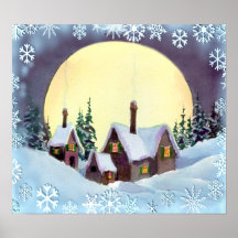 BIG MOON & SNOWFLAKES by SHARON SHARPE Print