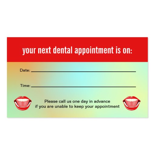 Big Mouth Aqua Dental Appointment Business Cards (back side)
