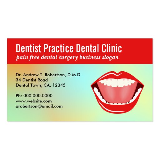 Big Mouth Aqua Dental Appointment Business Cards (front side)