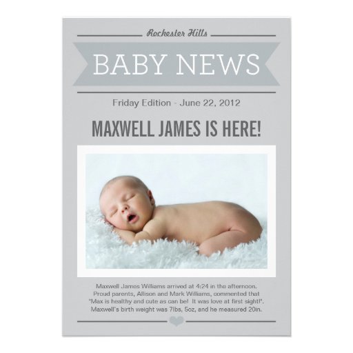 Big News Birth Announcement | Gray & Charcoal (front side)