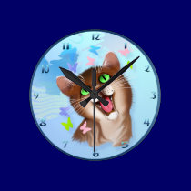 Big Orange Cat and Soft Butterflies wall clocks