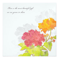 Big Orange, Red Peony Blooms Spring Wedding Invite