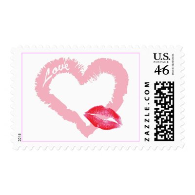 Big Pink Love Heart with Lips Postage