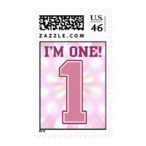 Big Pink Number One, Girl's First Birthday Postage Stamp