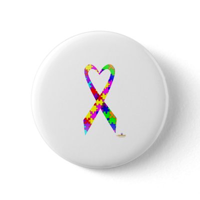 Big Puzzle Pieces Heart Shaped Awareness Ribbon Pinback Buttons by awareness