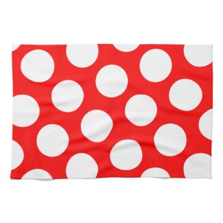 Big Red and White Polka Dots Hand Towels