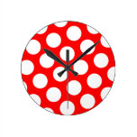 Big Red and White Polka Dots Wall Clocks