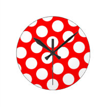 Big Red and White Polka Dots wall clocks