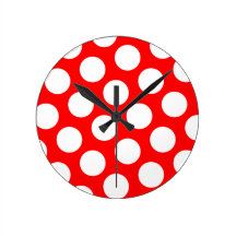 Big Red and White Polka Dots Wall Clocks