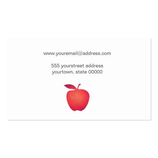Big Red Apple Chalkboard School Teacher Business Card Templates (back side)