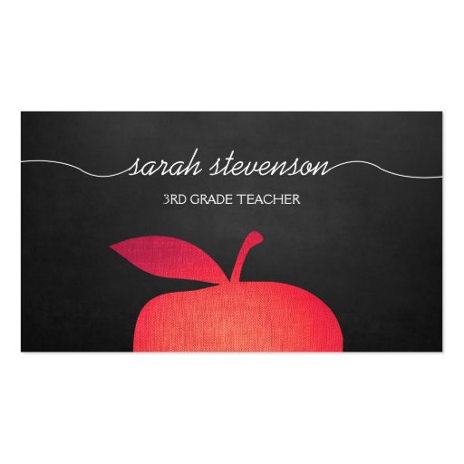 Big Red Apple Chalkboard School Teacher Business Card Templates (front side)