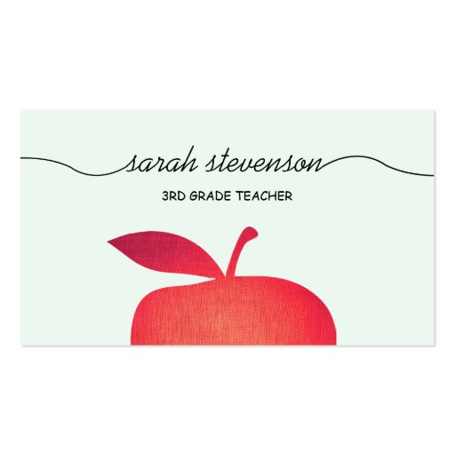 Big Red Apple School Teacher Light Aqua Blue Business Cards