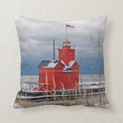 Big Red Lighthouse Throw Pillow