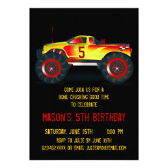 Big Red Monster Truck Birthday Party Invitations