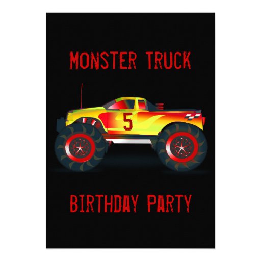 Big Red Monster Truck Birthday Party Invitations