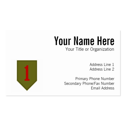 Big Red One, 1st ID Patch Business Card Template (front side)