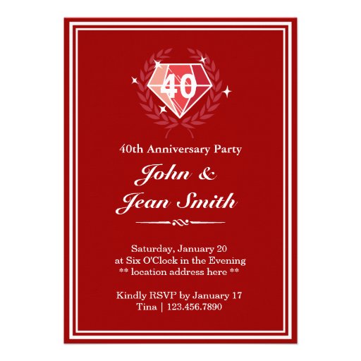 Big Red Ruby Gems 40th Anniversary Party Invites (front side)