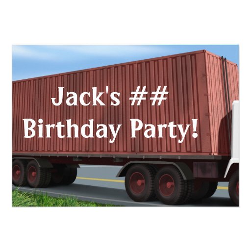 Big Rig Semi Truck Birthday Party Invitations