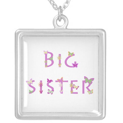 "Big Sister" with butterflies & flowers on white Pendant