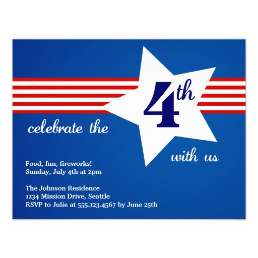 Big star july 4th stripes Independence celebration Personalized Invites