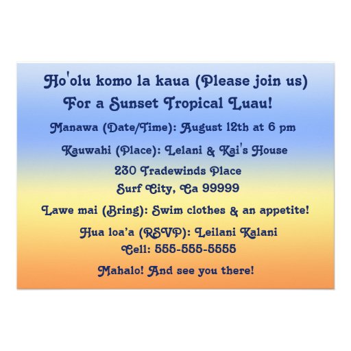 Big Sunset Luau Invitations
