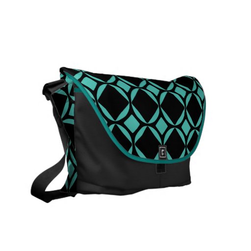 Big Teal Mod Diamonds Pattern Messenger Bag