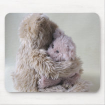 big teddy bear holds little bear mousepad