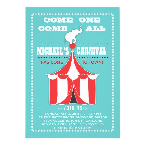Big Top Carnival Birthday Party Turquoise | Red Announcements