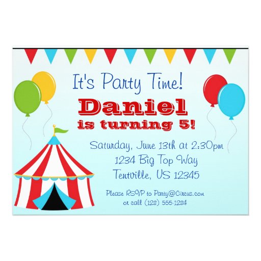 Big Top n Balloons Carnival Circus Birthday Party Custom Invites