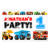 Big Trucks 1st Birthday Party Personalized Announcements