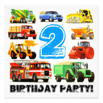 Big Trucks 2nd Birthday Party Personalized Invite