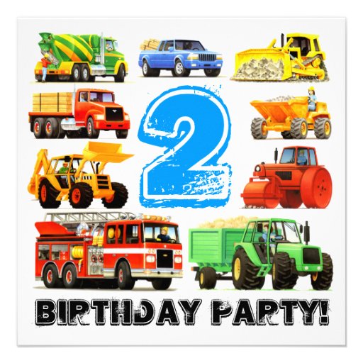 Big Trucks 2nd Birthday Party Personalized Invite