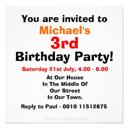Big Trucks 3rd Birthday Party Personalized Invitations