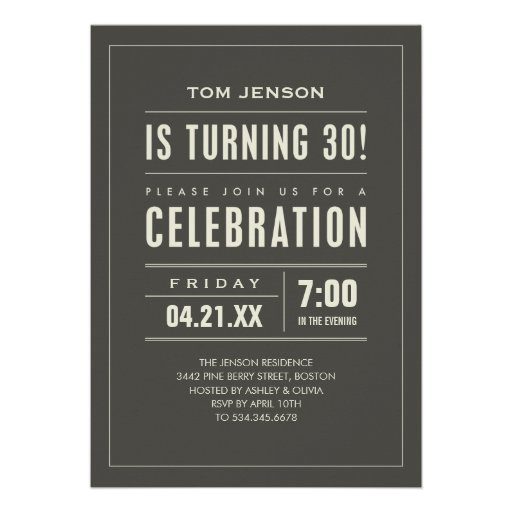 Big Type 30th Birthday Invitations (front side)