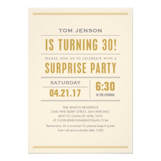 Big Type 30th Birthday Surprise Party Invitations (front side)