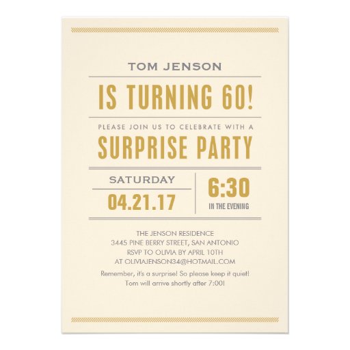 Big Type 60th Birthday Surprise Party Invitations (front side)