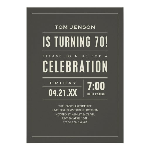 Big Type 70th Birthday Invitations