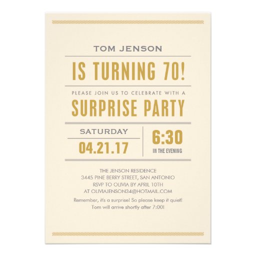 Big Type 70th Birthday Surprise Party Invitations (front side)
